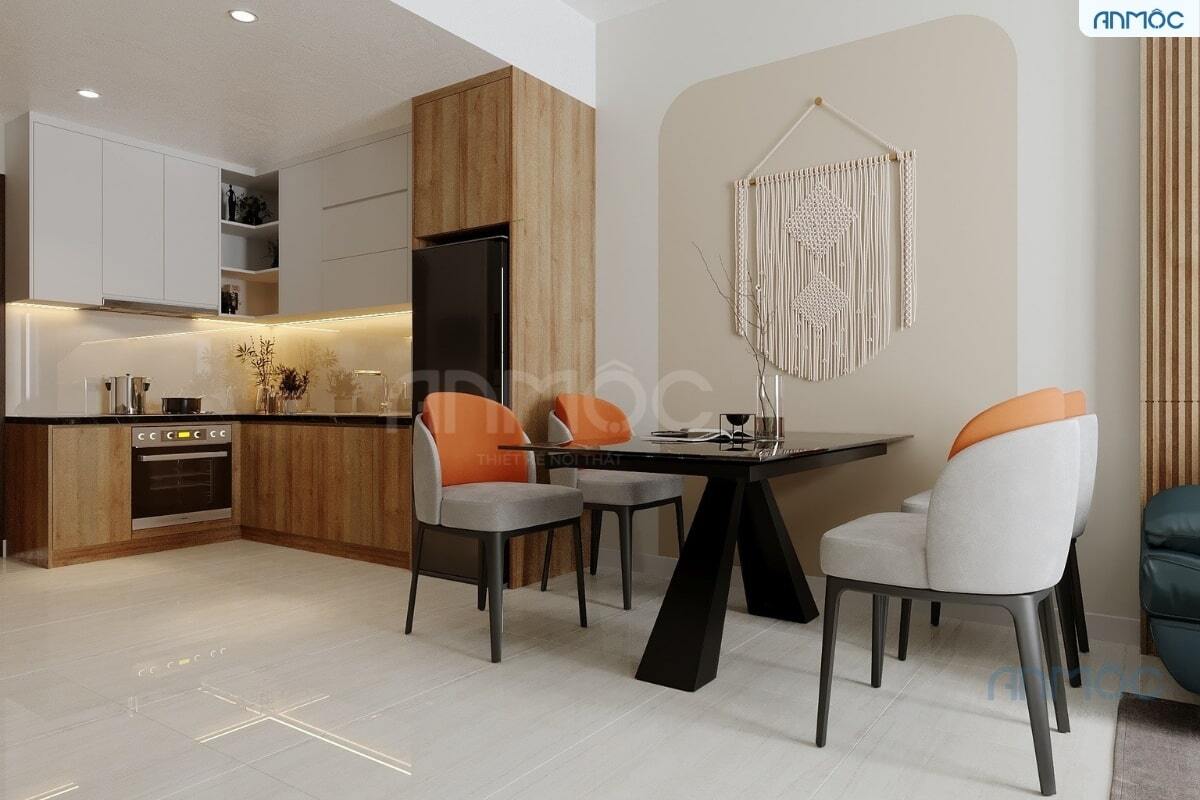 55+ Mẫu Thiết Kế Nội Thất Chung Cư "Đỉnh Nhất" 2026 3073 Bộ bàn ăn chân sắt sơn tĩnh điện kết hợp mặt đá.