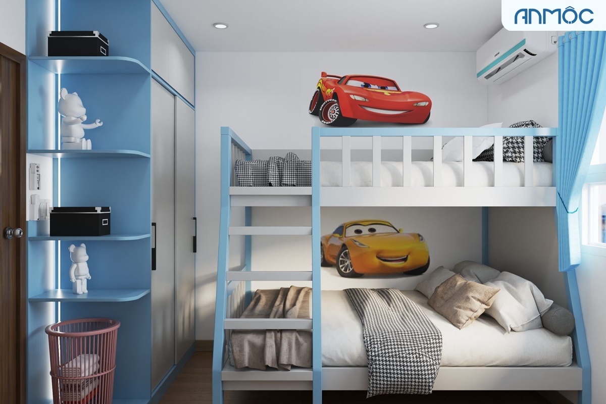 10 Mẫu Thiết Kế Nội Thất Phòng Ngủ Cho Bé Đẹp Nhất 2026 263 Thiết kế nội thất phòng ngủ cho hai bé trai, diện tích 9m2