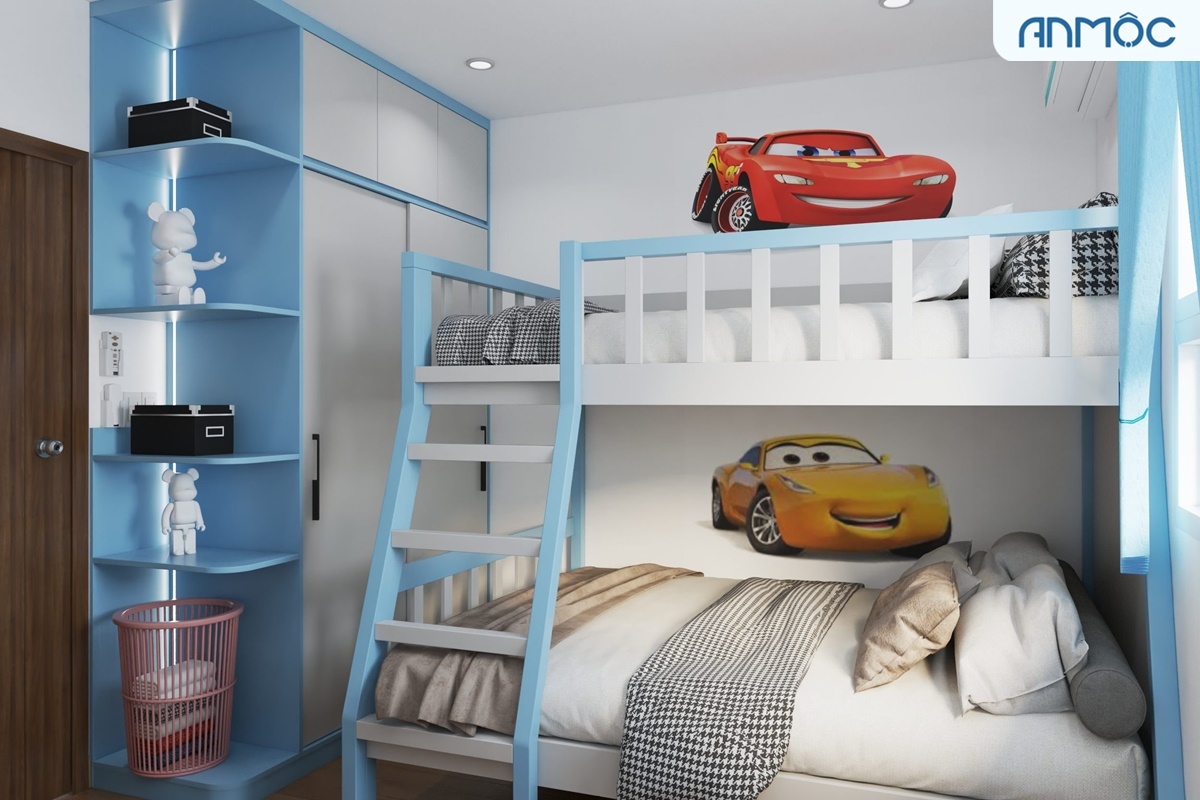 10 Mẫu Thiết Kế Nội Thất Phòng Ngủ Cho Bé Đẹp Nhất 2026 264 Thiết kế nội thất phòng ngủ cho hai bé trai, diện tích 9m2