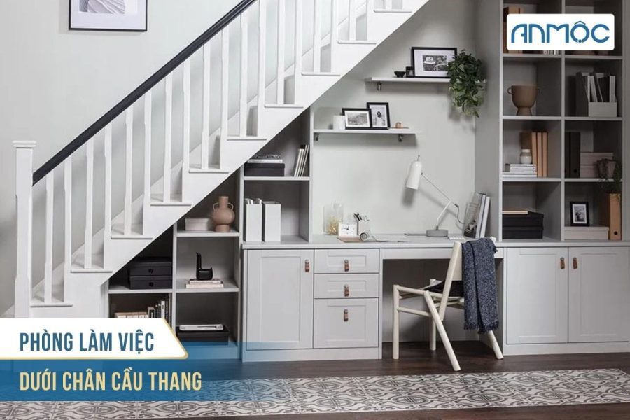 9+ Mẫu Thiết Kế Phòng Làm Việc Tại Nhà Đẹp Và Ấn Tượng 29 Phong lam viec duoi chan cau thang