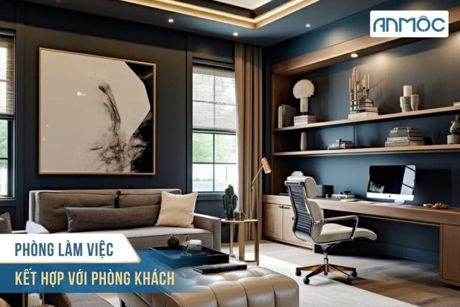9+ Mẫu Thiết Kế Phòng Làm Việc Tại Nhà Đẹp Và Ấn Tượng 28 Phong lam viec ket hop voi phong khach