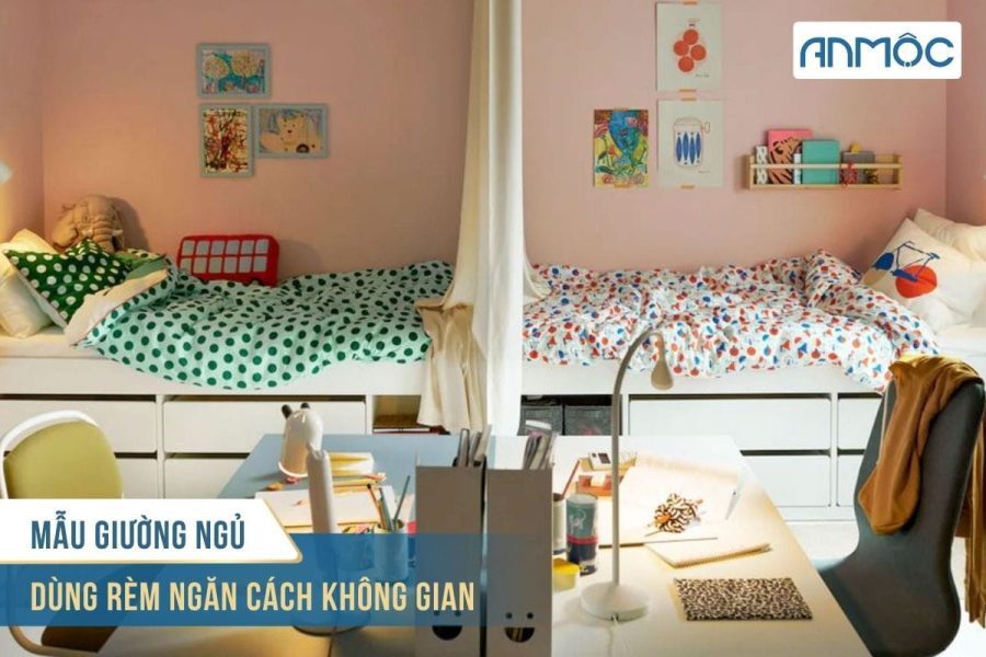10+ Mẫu Thiết Kế Phòng Ngủ Đôi Cho Bé Trai Và Bé Gái 30 Su dung rem de phan chia khong gian