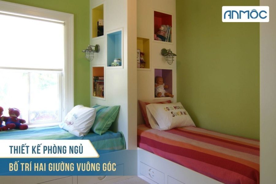 10+ Mẫu Thiết Kế Phòng Ngủ Đôi Cho Bé Trai Và Bé Gái 31 Thiet ke phong ngu bo tri hai giuong vuong goc