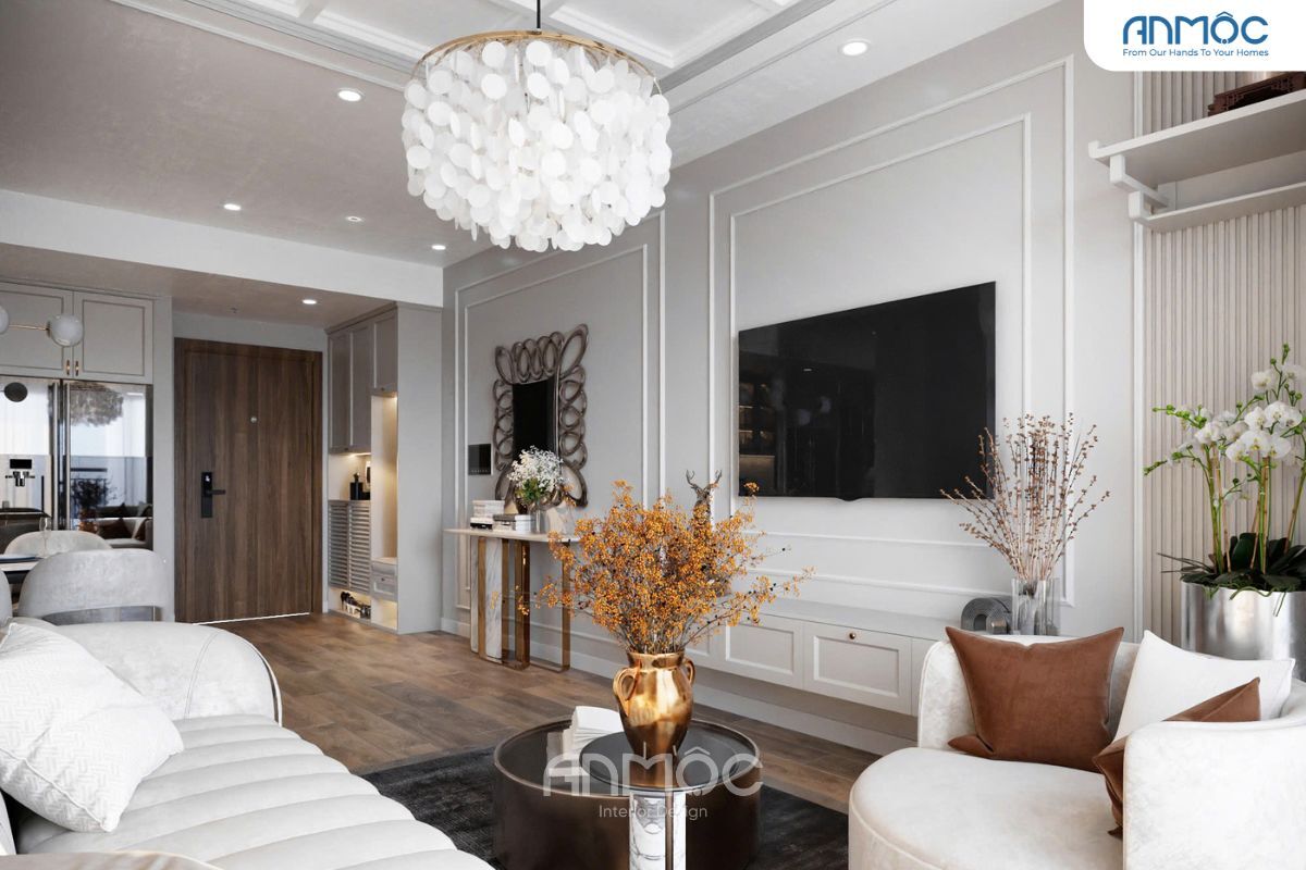 55+ Mẫu Thiết Kế Nội Thất Chung Cư "Đỉnh Nhất" 2026 3438 Lối vào ấm cúng kết hợp nội thất hiện đại và sàn gỗ tông trầm.