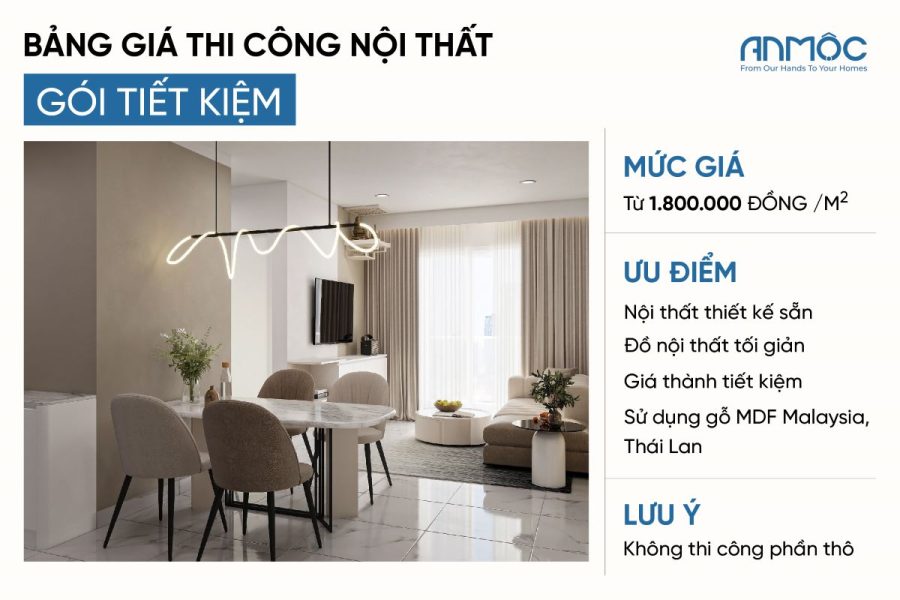 Bảng Báo Giá Thi Công Nội Thất Nhà Ở Trọn Gói Kèm Mẫu 2026 1486 Bảng giá thi công nội thất gói tiết kiệm