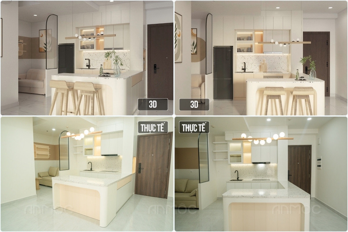 Hoàn Thiện Thi Công Nội Thất Chung Cư Sunrise Riverside 86m2 38 Phòng bếp Sunrise Riverside hoàn thiện thực tế theo bản vẽ thiết kế 3D