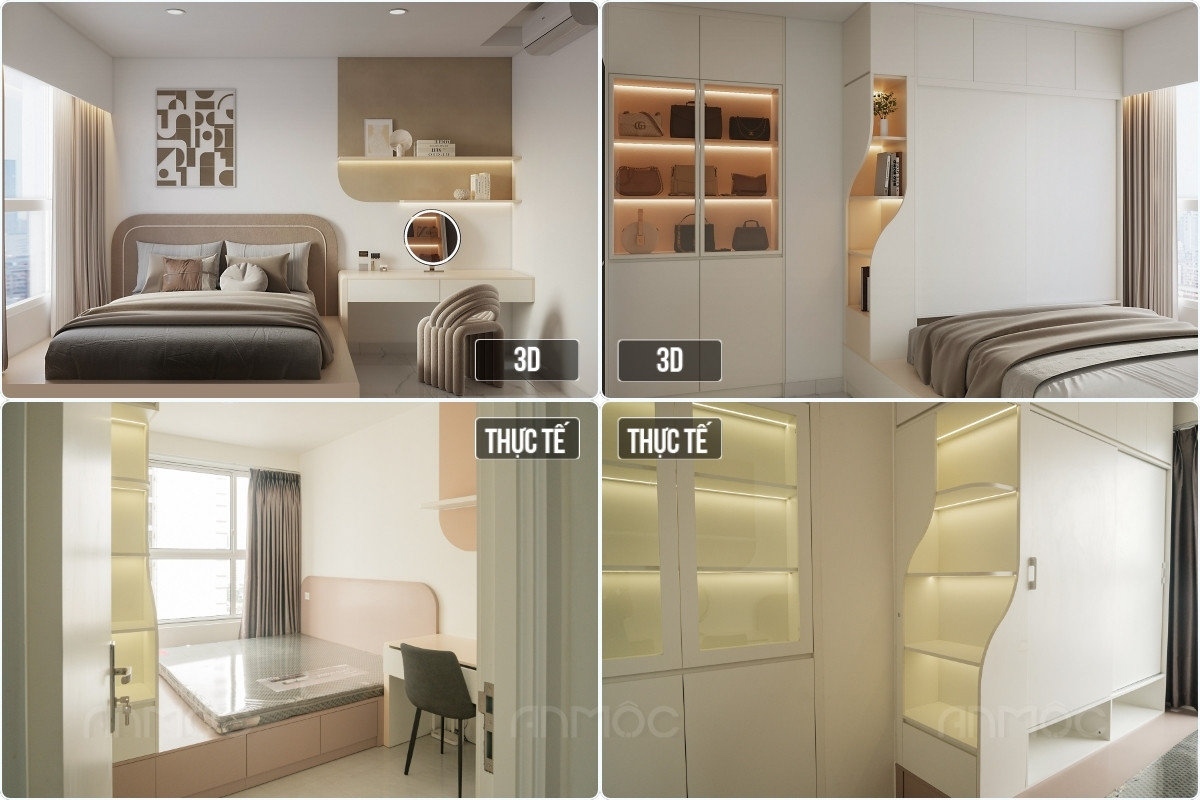 Hoàn Thiện Thi Công Nội Thất Chung Cư Sunrise Riverside 86m2 42 Phòng ngủ Sunrise Riverside hoàn thiện thực tế theo thiết kế 3D giống đến 95-97%