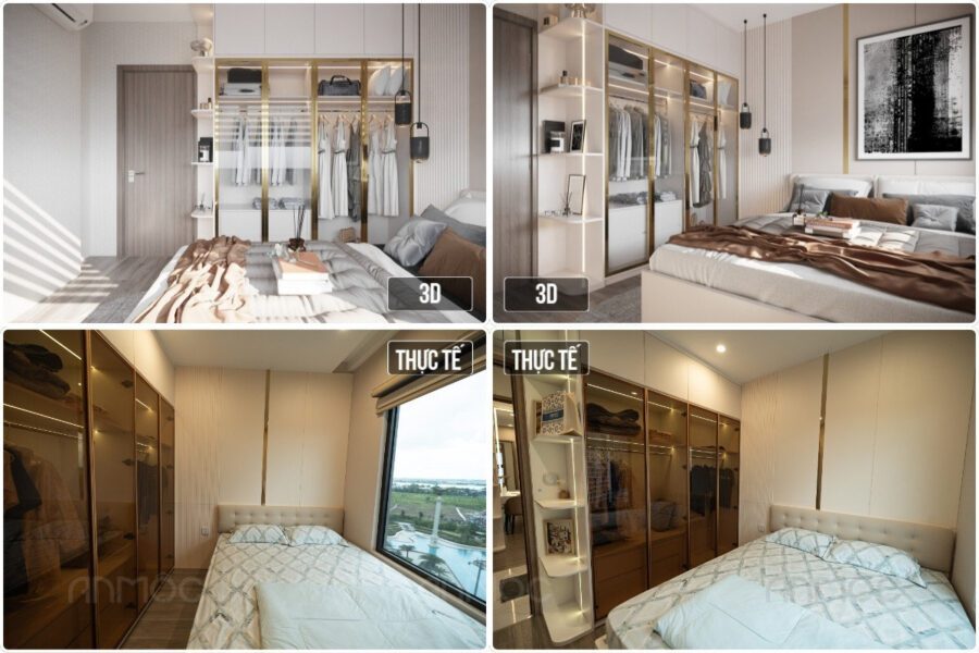 Ảnh 3D và thực tế hoàn thiện nội thất phòng ngủ nhỏ Ảnh 3D và thực tế hoàn thiện nội thất phòng ngủ nhỏ