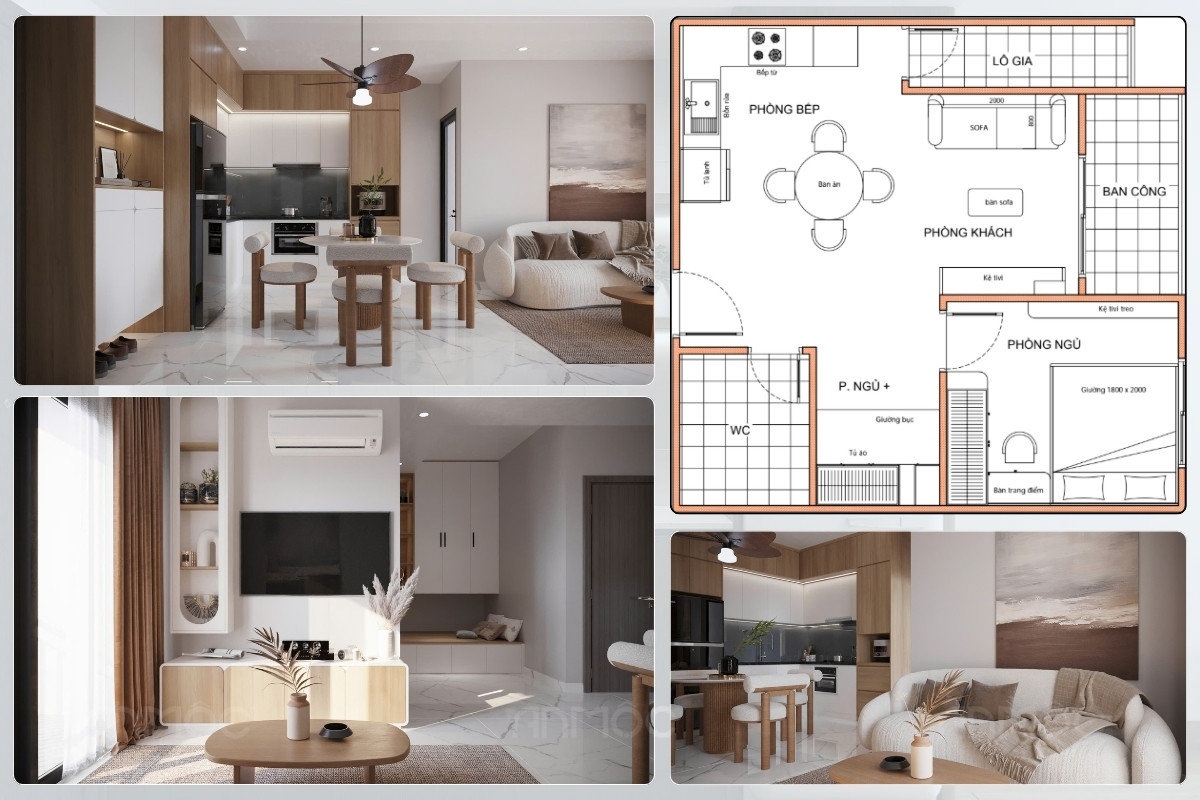 55+ Mẫu Thiết Kế Nội Thất Chung Cư "Đỉnh Nhất" 2026 3764 Thiết kế nội thất chung cư 1 phòng ngủ, không gian nhỏ gọn và tiện nghi