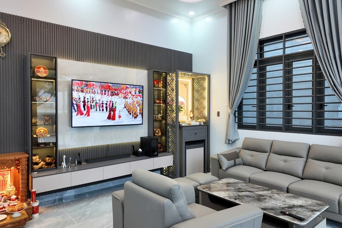 Hoàn Thiện Thi Công Nội Thất Nhà Phố Bình Dương 120m2 41 Góc nhìn từ bên trái sang góc phòng khách nhà phố Bình Dương 120m2