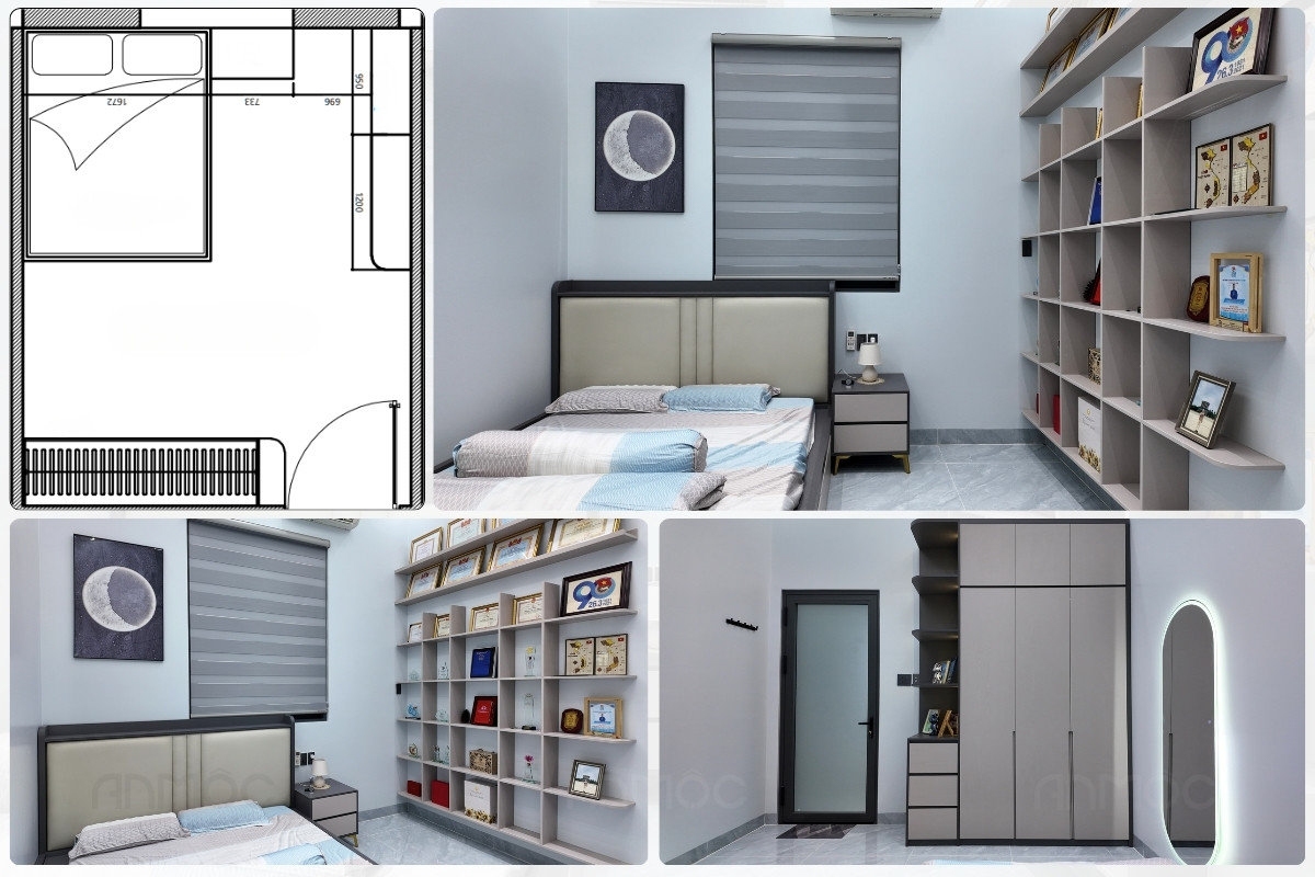 Hoàn Thiện Thi Công Nội Thất Nhà Phố Bình Dương 120m2 54 Mặt bằng 2D và một số góc thi công hoàn thiện phòng ngủ nhỏ nhà phố Bình Dương 120m2