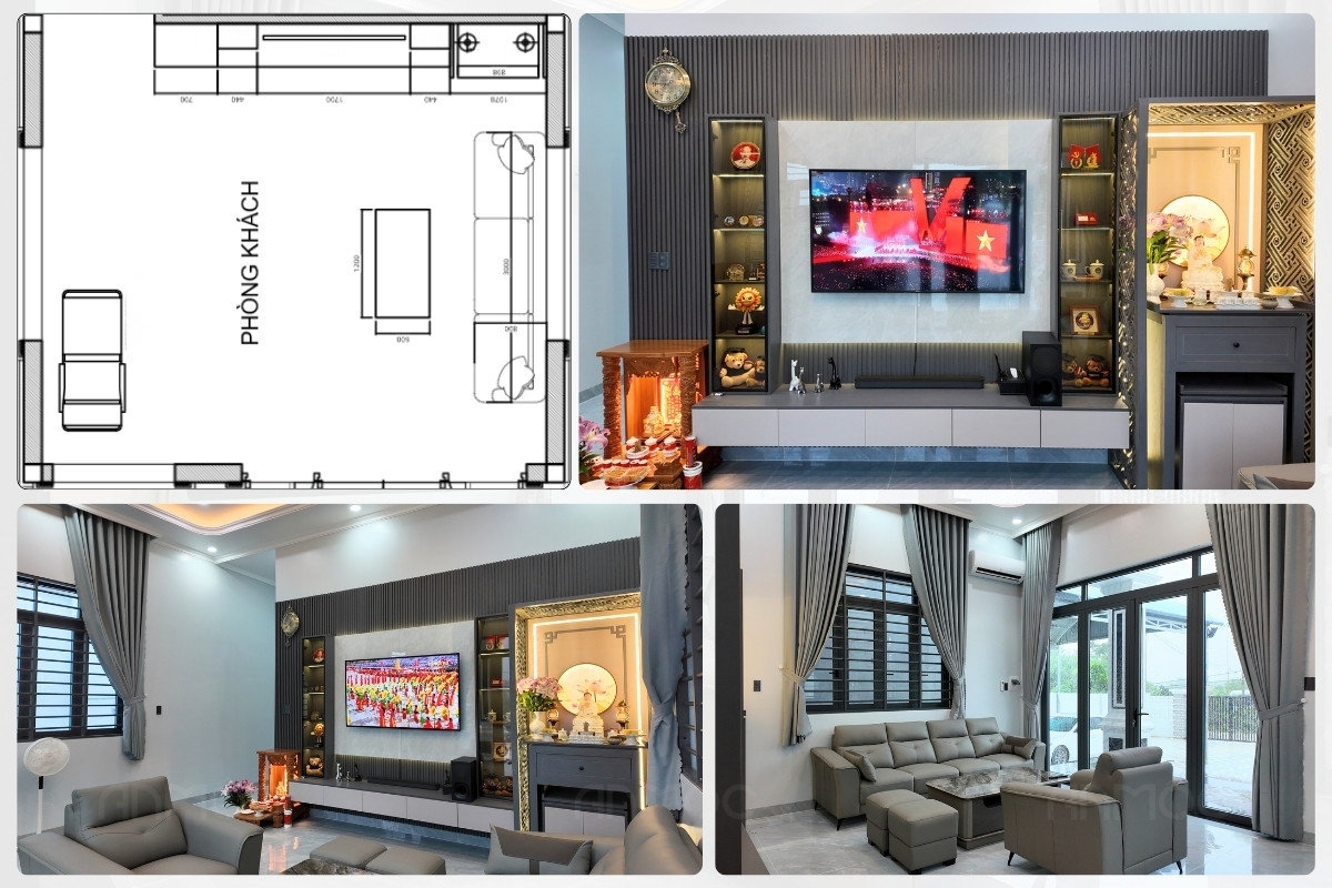 Hoàn Thiện Thi Công Nội Thất Nhà Phố Bình Dương 120m2 37 Phòng khách nhà phố Bình Dương 120m2 được hoàn thiện với nội thất hiện đại và sang trọng