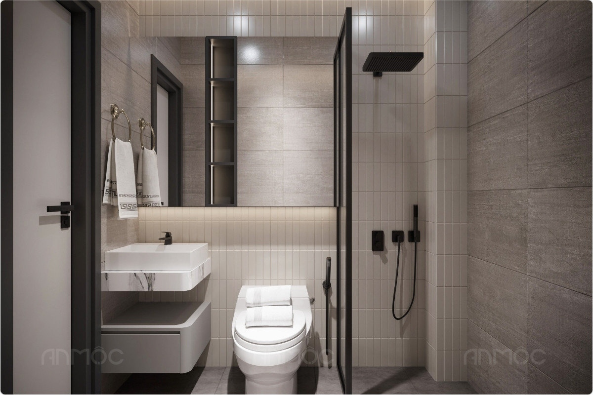 21+ Mẫu Thiết Kế Nội Thất Nhà Phố Đẹp Không Thể Bỏ Qua 2026 3008 Phòng vệ sinh nhà phố thiết kế thoáng sáng, sử dụng vật liệu chống ẩm