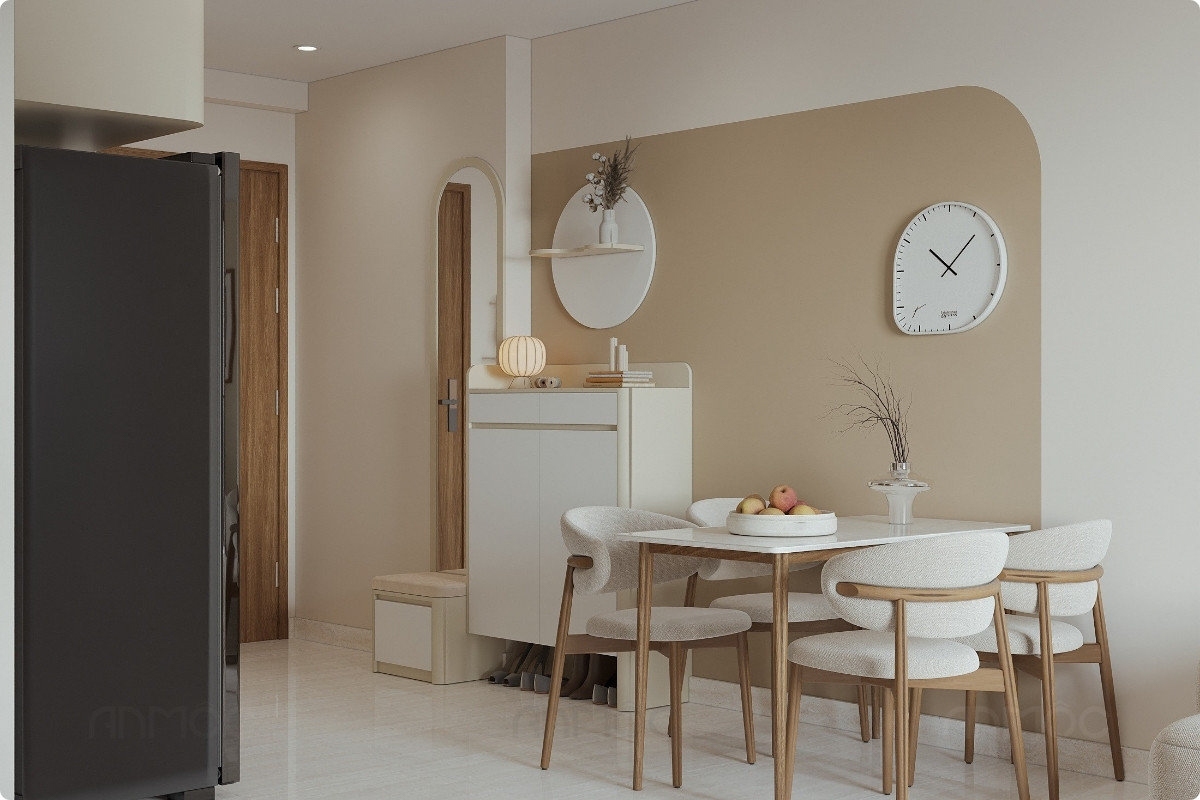 55+ Mẫu Thiết Kế Nội Thất Chung Cư "Đỉnh Nhất" 2026 2633 Bàn ăn liền bếp trong căn hộ Bcons Plaza được thiết kế phong cách tinh giản