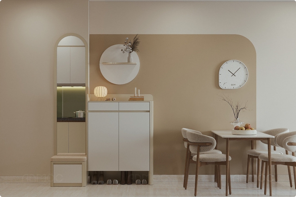 55+ Mẫu Thiết Kế Nội Thất Chung Cư "Đỉnh Nhất" 2026 2632 Bố trí tủ giày ngay lối vào giúp tối ưu không gian phòng
