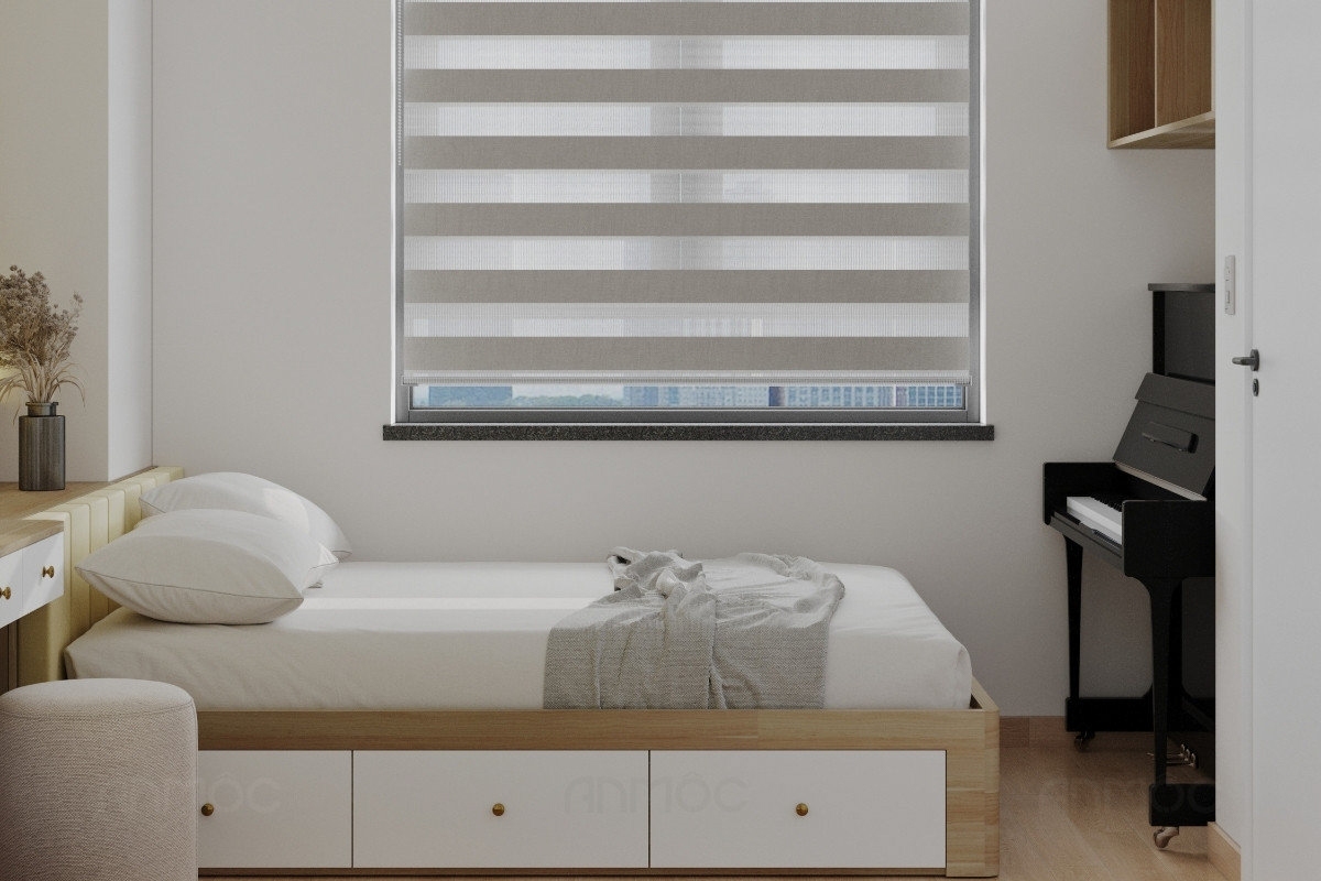 55+ Mẫu Thiết Kế Nội Thất Chung Cư "Đỉnh Nhất" 2026 2605 Giường hộp đa năng tích hợp ngăn lưu trữ thông minh, giúp tối ưu không gian và tăng tiện ích cho phòng ngủ master căn hộ Topaz Home