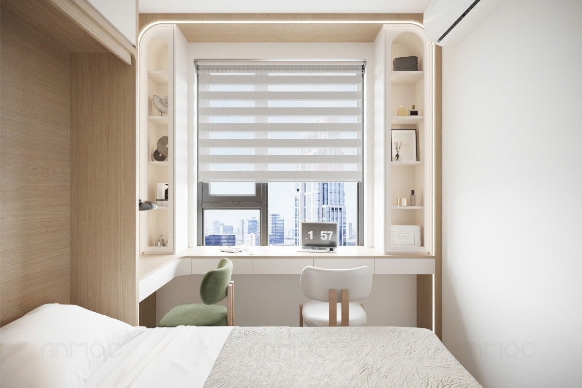 55+ Mẫu Thiết Kế Nội Thất Chung Cư "Đỉnh Nhất" 2026 2574 Góc làm việc được bố trí cạnh cửa sổ, tận dụng tối đa ánh sáng tự nhiên, mang lại nguồn cảm hứng và năng lượng làm việc tích cực