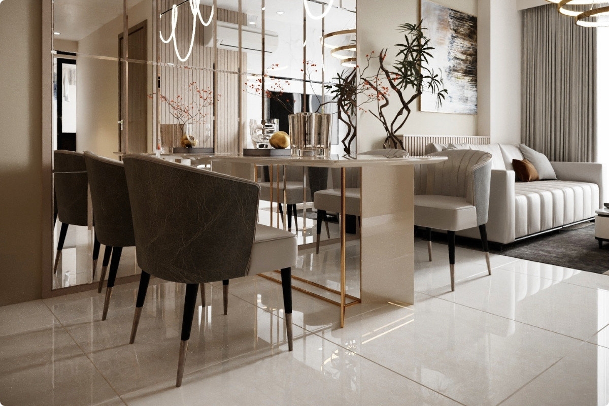 55+ Mẫu Thiết Kế Nội Thất Chung Cư "Đỉnh Nhất" 2026 2697 Góc nhìn từ phòng bếp ra phòng khách