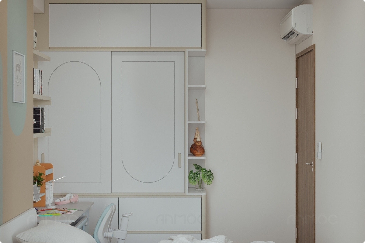 55+ Mẫu Thiết Kế Nội Thất Chung Cư "Đỉnh Nhất" 2026 2641 Hệ tủ quần áo kịch trần kết hợp kệ tận dụng tối đa diện tích lưu trữ