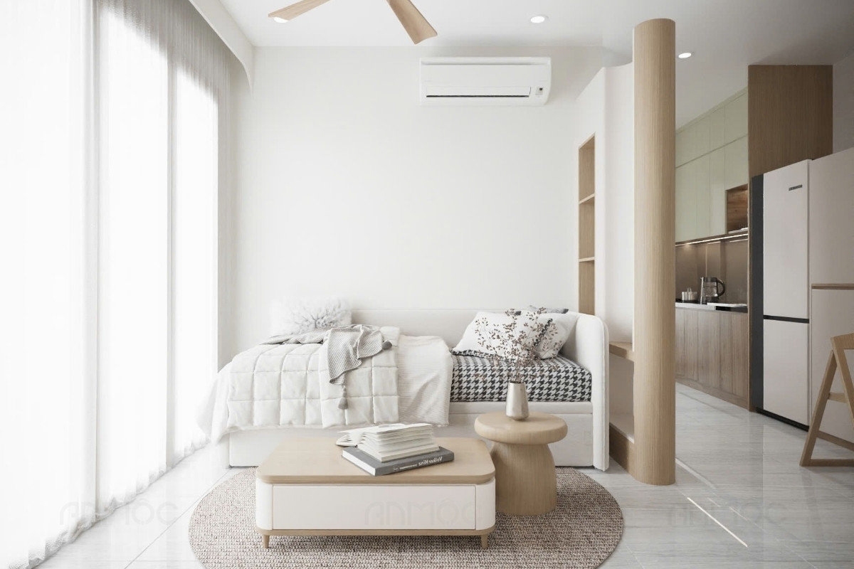 55+ Mẫu Thiết Kế Nội Thất Chung Cư "Đỉnh Nhất" 2026 2579 Không gian phòng khách Bcons Polaris 49m2 nhỏ gọn nhưng tiện nghi và ngập tràn ánh sáng tự nhiên