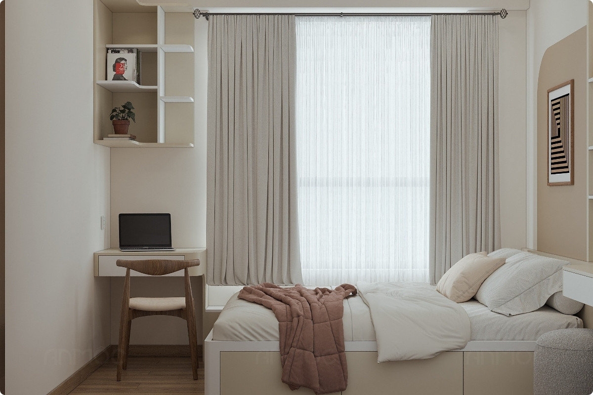 55+ Mẫu Thiết Kế Nội Thất Chung Cư "Đỉnh Nhất" 2026 2637 Không gian phòng ngủ lớn được thiết kế tinh giản, tiện nghi hài hòa với căn hộ