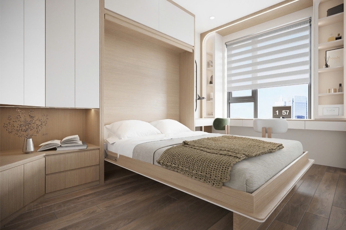 55+ Mẫu Thiết Kế Nội Thất Chung Cư "Đỉnh Nhất" 2026 2583 Phòng ngủ chung cư Bcons Polaris 49m2 hướng đến sự tiện nghi và khai thác hiệu quả ánh sáng tự nhiên, tạo nên sự thoáng sáng và dễ chịu cho không gian