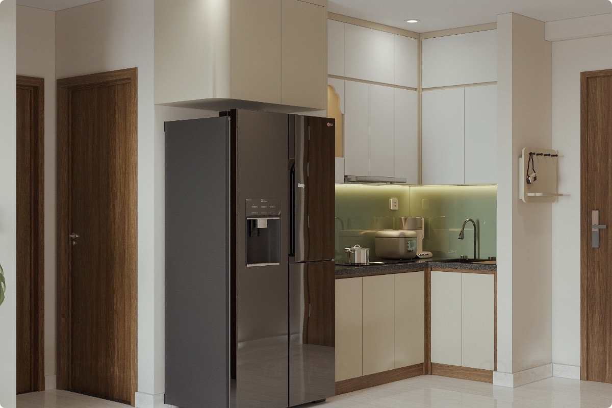 55+ Mẫu Thiết Kế Nội Thất Chung Cư "Đỉnh Nhất" 2026 2635 Thiết kế bếp chữ L trong căn hộ chung cư Bcons Plaza giúp tối ưu diện tích sử dụng