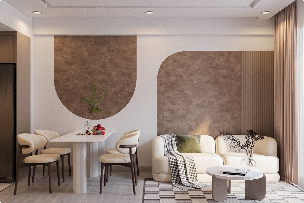 55+ Mẫu Thiết Kế Nội Thất Chung Cư "Đỉnh Nhất" 2026 2666 Tổng thể không gian phòng khách kết hợp bàn ăn gọn gàng, hài hòa trong căn hộ Parcspring 65m2