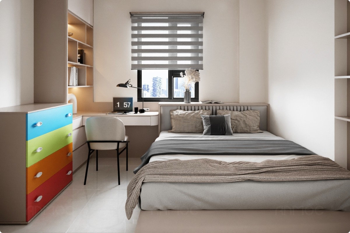 55+ Mẫu Thiết Kế Nội Thất Chung Cư "Đỉnh Nhất" 2026 2702 Tổng thể không gian phòng ngủ master căn hộ Greenfield 68m2