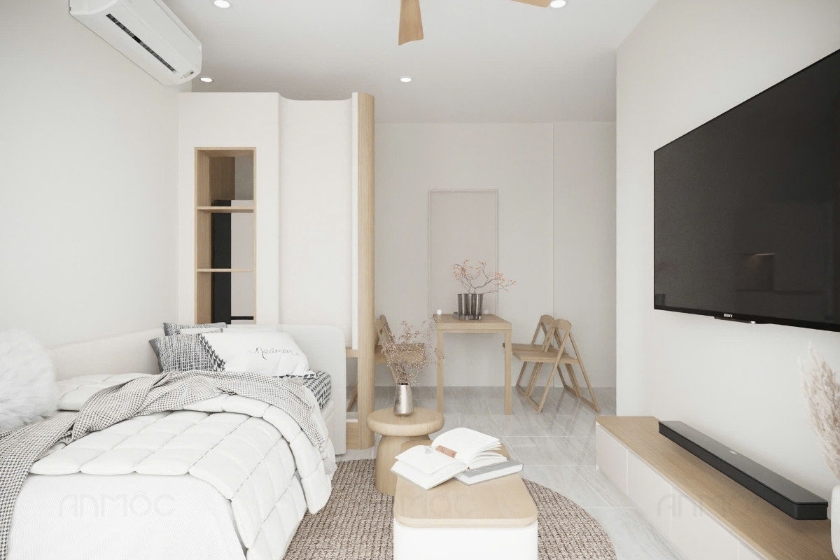 55+ Mẫu Thiết Kế Nội Thất Chung Cư "Đỉnh Nhất" 2026 2586 Tổng thể phòng khách căn hộ Bcons Polaris 49m2 với phong cách hiện đại, tinh tế và hài hòa