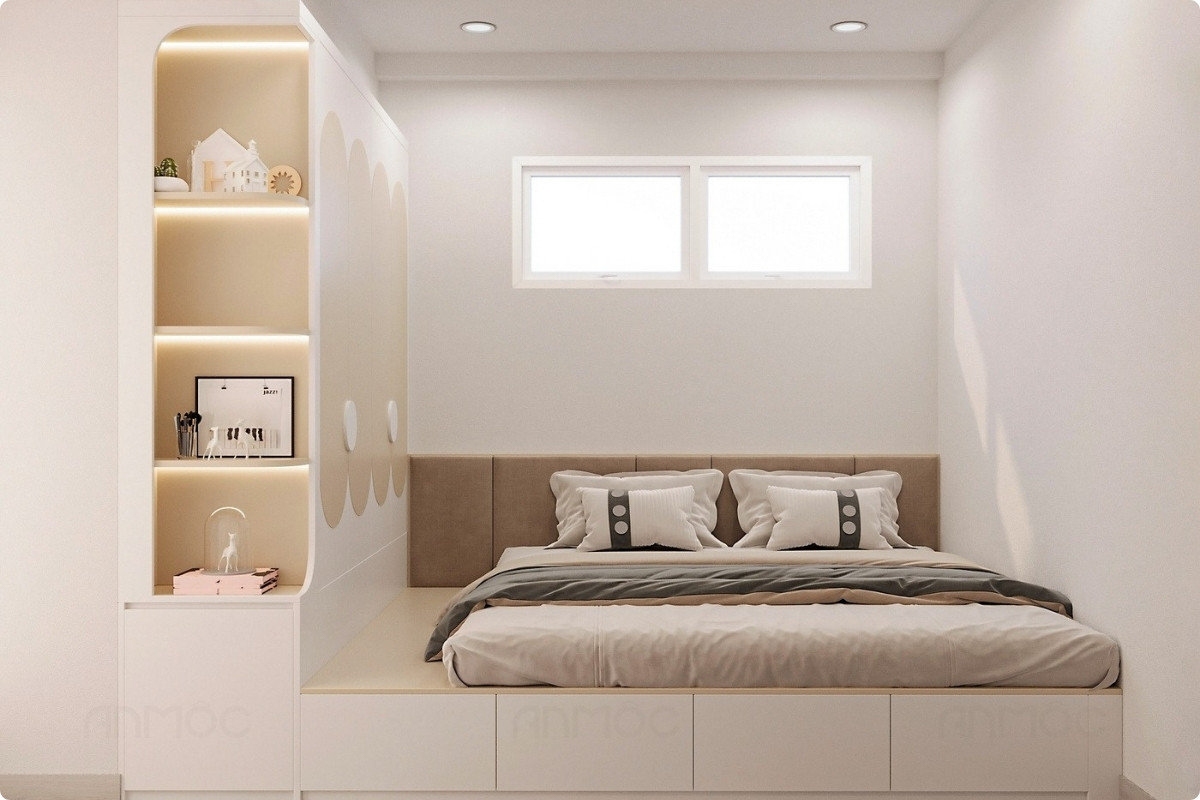 55+ Mẫu Thiết Kế Nội Thất Chung Cư "Đỉnh Nhất" 2026 2667 Tổng thể phòng ngủ cho bé với gam màu sáng dịu nhẹ, ấm cúng và tích hợp lưu trữ thông minh